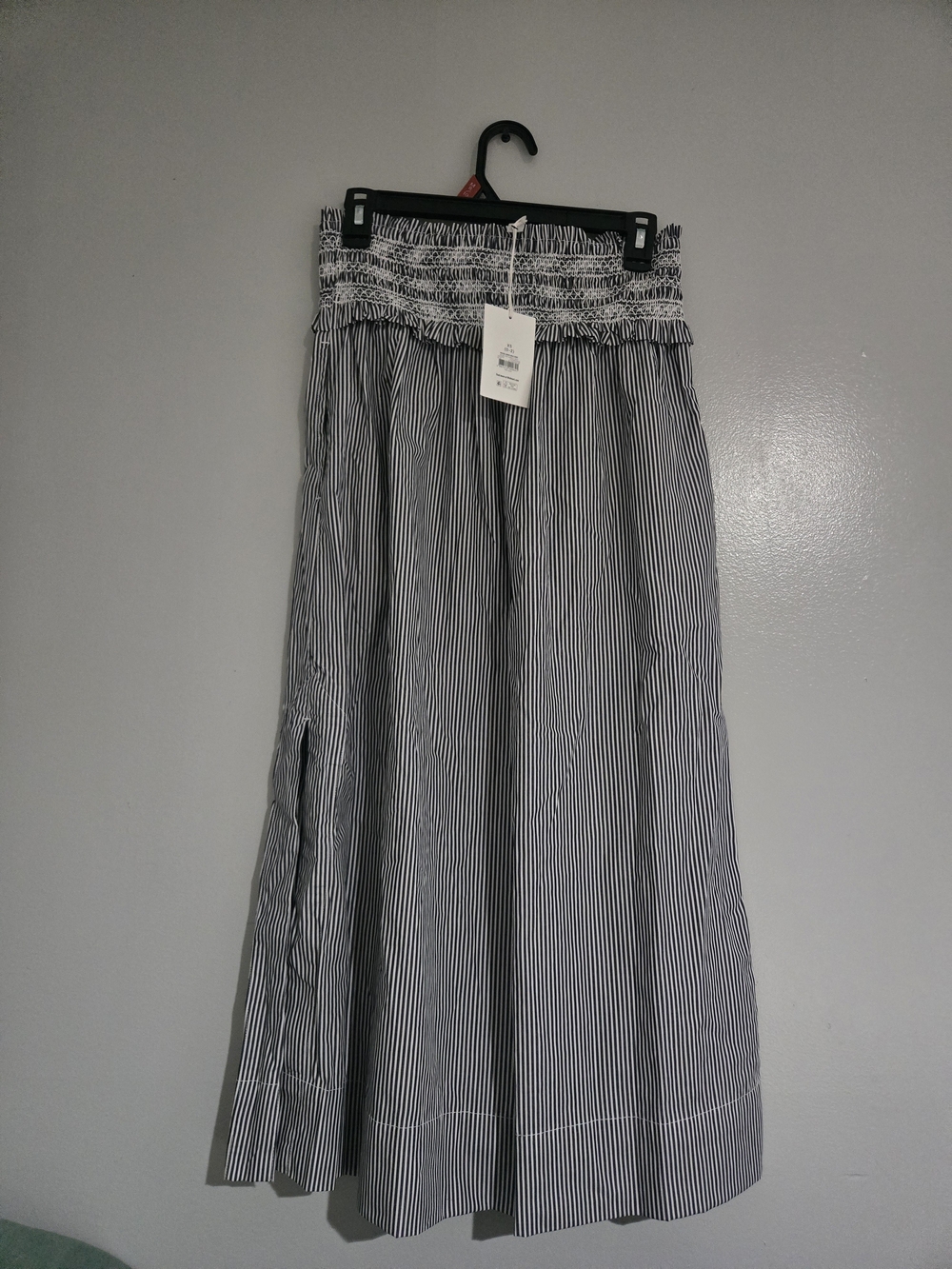 Black & White Striped Smocked-Waist Maxi Skirt